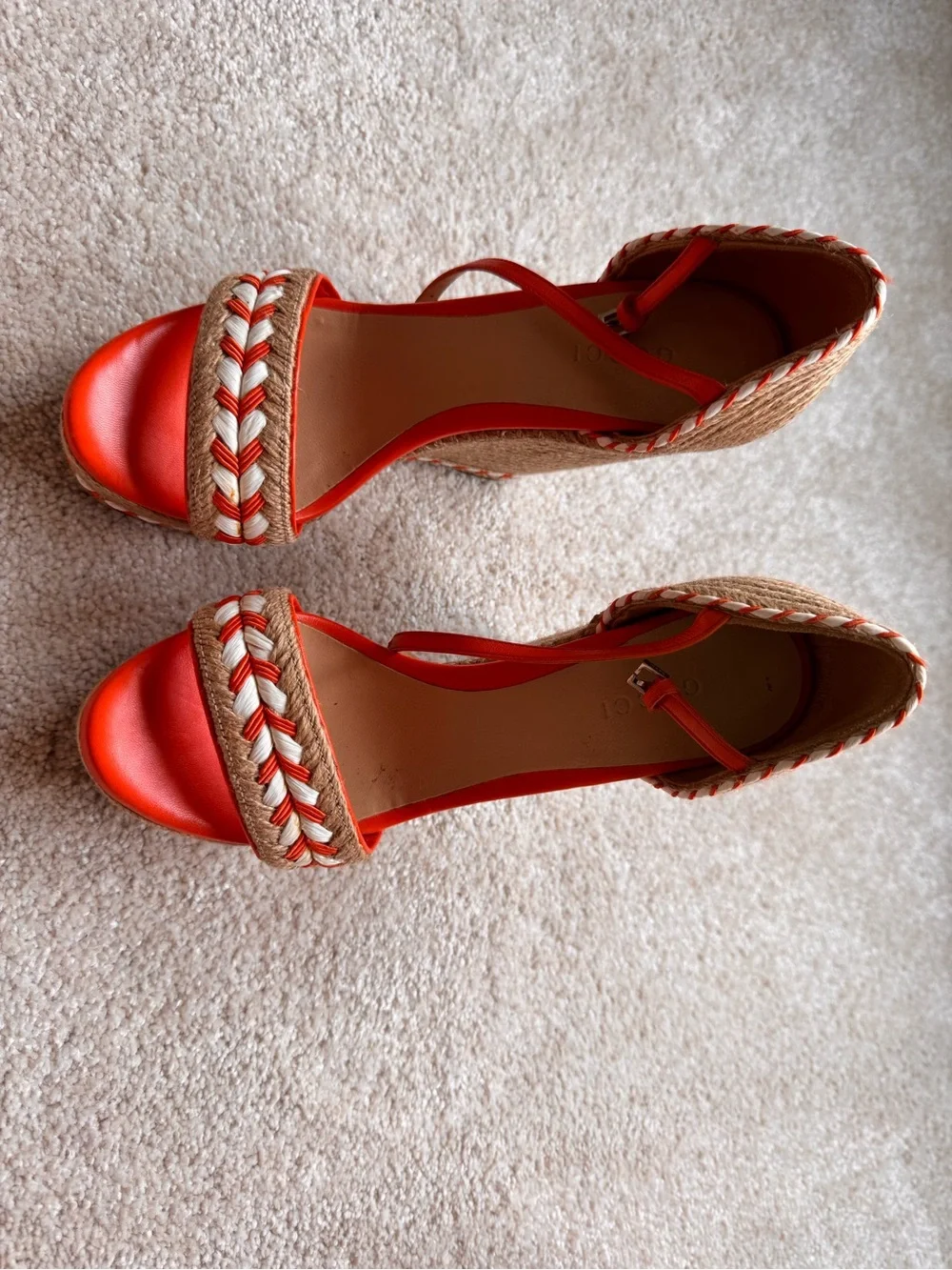 Gucci Orange Braided Espadrille Wedge Sandals